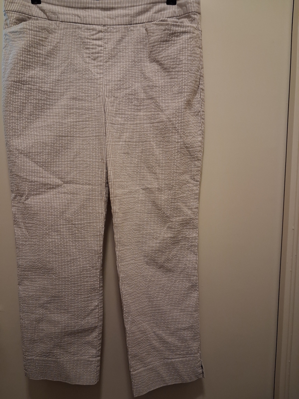 Hilary Radley Cream and Blue Striped Straight-Leg Pants